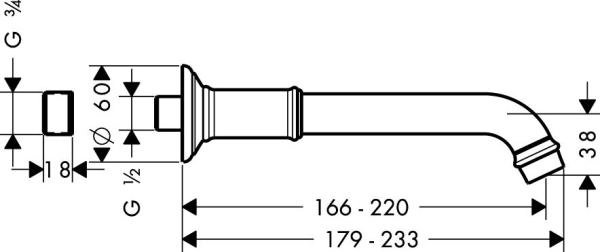 Axor Montreux 16541000 Излив для ванны 166-220 мм