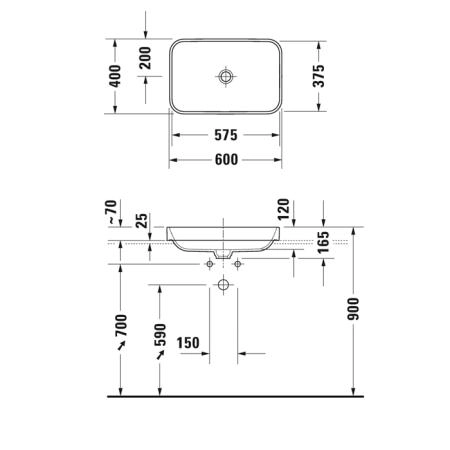 Duravit Happy D.2 Plus Раковина 600х400мм, без перелива,с выпуском с керамической крышкой, покр WonderGliss, цвет: белый