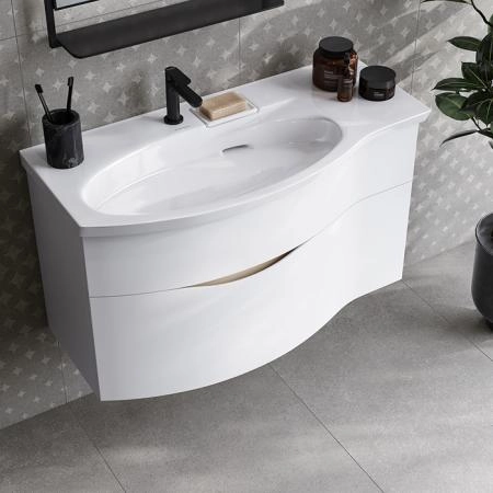 Kerama Marazzi Riva Тумба подвесная 100см, левая, с раковиной, цвет: белый матовый