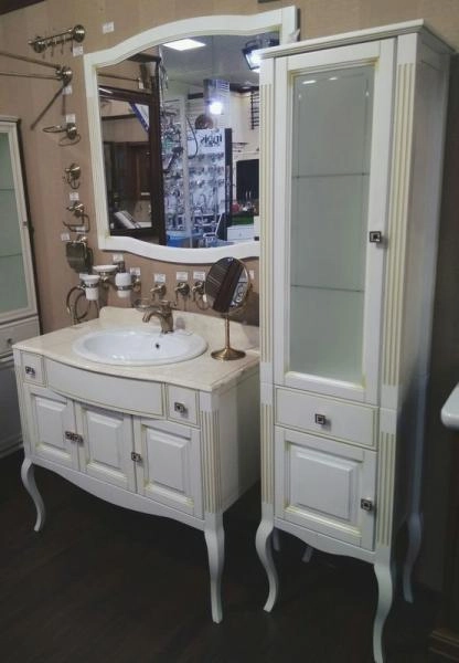 Тумба под раковину/мраморную столешницу Opadiris ЛАУРА 100 Белый без патины/swarovski хром