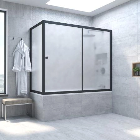 Шторка на ванную Vegas-glass ZV+ZVF NOVO 150*70 02М 10, профиль черный матовый, стекло сатин