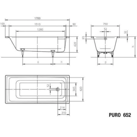 Ванна Kaldewei Puro 652 Perl-Effekt 170х75 (256200013001) стальная