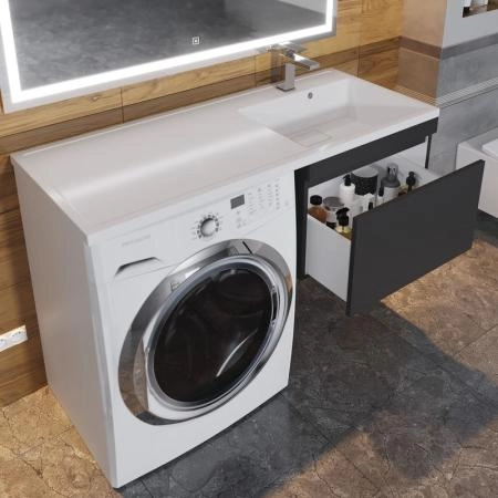 Тумба под стиральную машину Uperwood Magenta, 50 см, подвесная, черная, выдвижной ящик