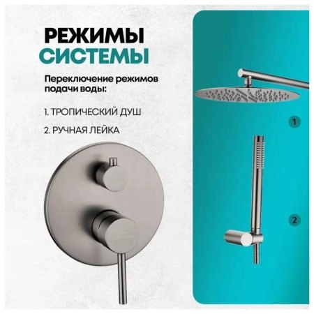 Душевая система GROCENBERG GB5099BG-3 встраиваемая (без излива), графит