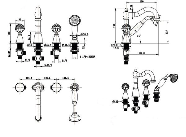 Смеситель на борт ванны Boheme Imperiale золото 392