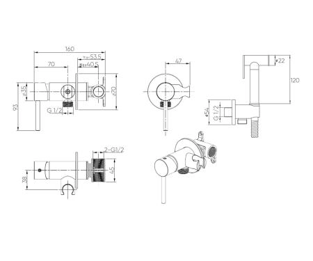 Гигиенический душ встраиваемый со смесителем СКАНДИ 701BR бронза