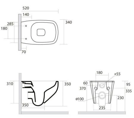 Унитаз подвесной AXA WHITE JAM 3312701 NoRim безободковый