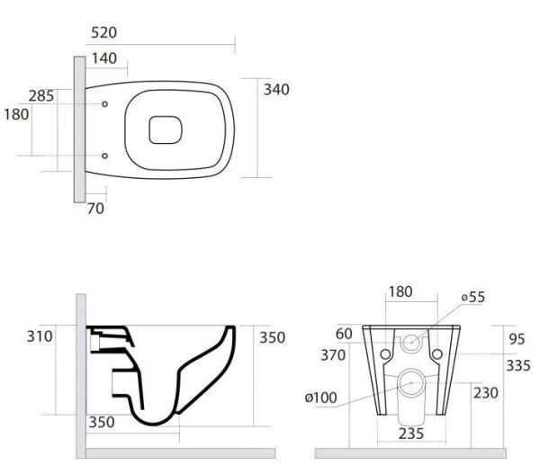 Унитаз подвесной AXA WHITE JAM 3312701 NoRim безободковый