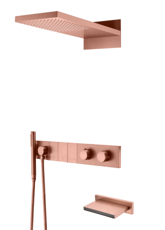 Встроенная душевая система Boheme с изливом ZODIAC с термостатом, трехпозиционная Copper Brushed 133-2-CB