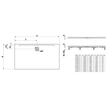 Laufen Pro Душевой поддон 140x80см., ультратонкий, прямоугольный, Marbond®, цвет: белый матовый
