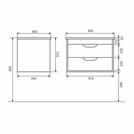 Тумба с раковиной для ванной Uperwood Modul 65 см, подвесная, матовая, белая/графит