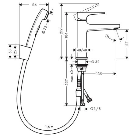 Hansgrohe Metropol Смеситель для биде, на 1 отв., с ручным душем, цвет: хром