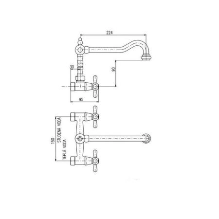 Смеситель Rav Slezak MORAVA RETRO MK102.5/28SM для раковины, цвет Бронза настенный с изливом 224mm