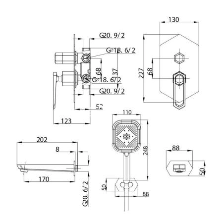 Душевой набор Lemark Prizma LM3922C для ванны и душа, встраиваемый , хром