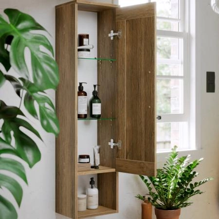 Подвесной пенал AQWELLA Craft CRF0503DB 35 см с одной дверью и открытой полкой цвет дуб балтийский