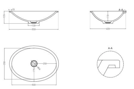 Раковина Salini MAREA 11 RAL S-Sense покраска RAL глянцевая 55x40 1802111GF встраиваемая