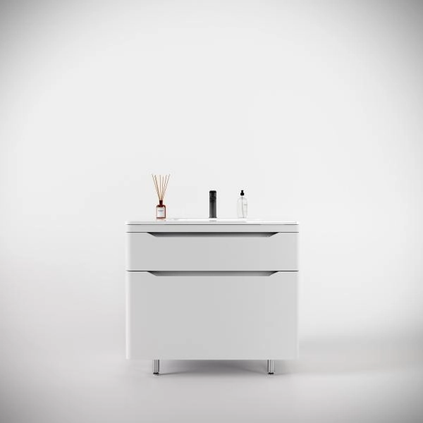 Тумба напольная Style Line Марелла 90 (2 ящ.) Люкс антискрейтч белый матовый, PLUS