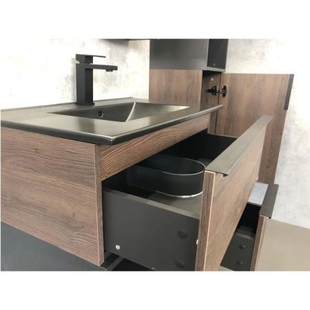 Тумба с раковиной Comforty Франкфурт-75 дуб шоколадно-коричневый черная матовая