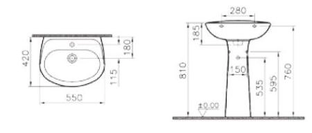 Vitra Normus 9600B003-7650 раковина 55 с пьедесталом