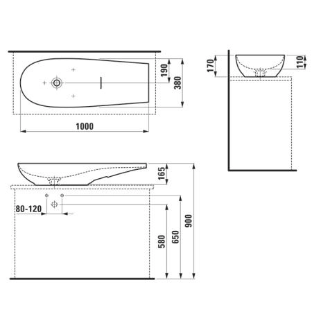 Laufen Alessi One Раковина-чаша 100х38х17см., без отв., без перелива, с покр. LCC, цвет: белый глянцевый