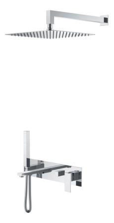 Смеситель встроенный + верхний+ ручной душ Boheme Qubic Chrome с изливом 474-CR