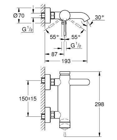 Смеситель Grohe Essence+ 33624001 для ванны однорычажный