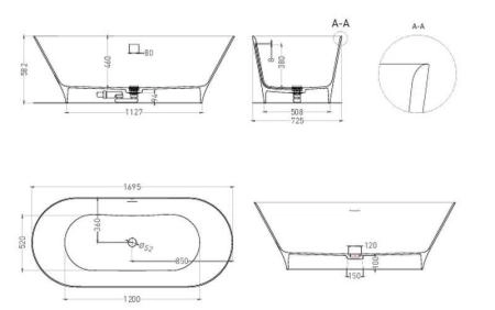 Ванна Salini MONA 170х72 S-Stone покраска по RAL полностью матовая 102922MF