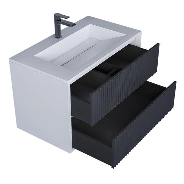 Тумба под раковину для ванной Uperwood Next Premium подвесная, 100 см, белая/графит, 2 ящика
