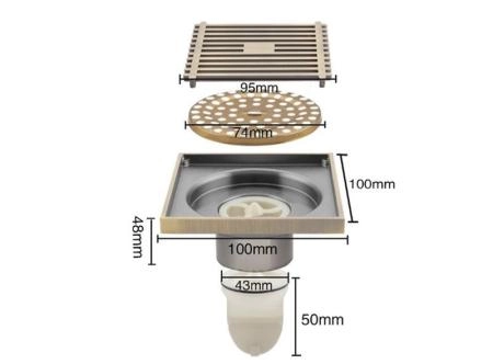 Душевой трап Gappo G81004-4 бронза 100x100мм