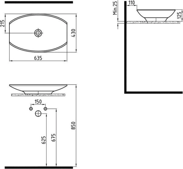 Раковина на столешницу Bien Harmony 64 см цвет платина HRLG06301FD0X0000