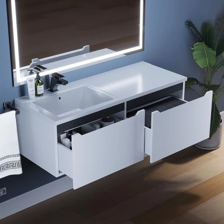 Тумба под стиральную машину Uperwood Tanos 60 см с раковиной Cosmos 120 см левая, белая/графит