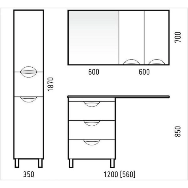 Тумба под раковину Corozo Алиот 120, 3 ящ. напольная