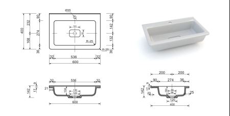 Умывальник Марелла Люкс 600х400