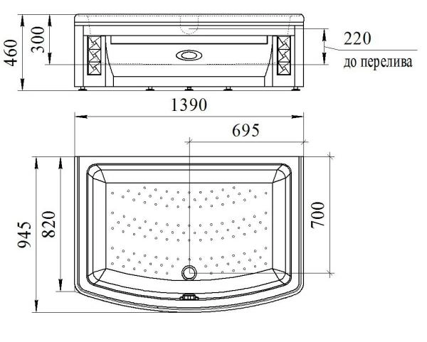 Высокий поддон к душевому углу Диана (поддон на раме-подставке с устройством слива, фронтальная панель, 2 торцевые панели)