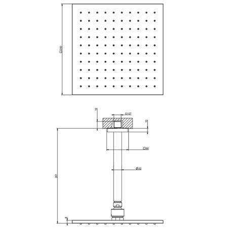 Gessi Rilievo Потолочная душевая головка шарнирная 250x250 мм на 1/2", цвет: хром