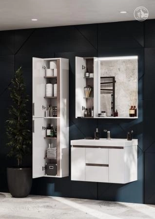 Тумба под раковину AQUATON Рене 80 белый, грецкий орех 1A258601NRC80