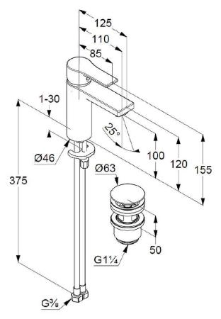 Смеситель Kludi Zenta Sl 482980565 для раковины 100, донный клапан Push-Open, хром