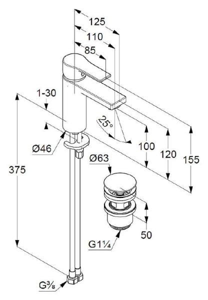 Смеситель Kludi Zenta Sl 482980565 для раковины 100, донный клапан Push-Open, хром