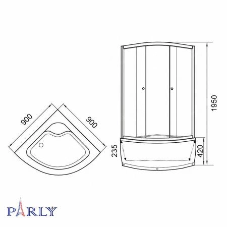 Душевой уголок с поддоном PARLY ZF90N (90х90х195)