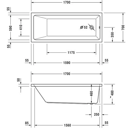 Duravit Vero Air Ванна акриловая 170x70cм, встраиваемая, цвет: белый
