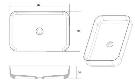 Раковина-чаша Boheme кориан прямоугольная матовая, Slim 600*400*130 879-60-MW