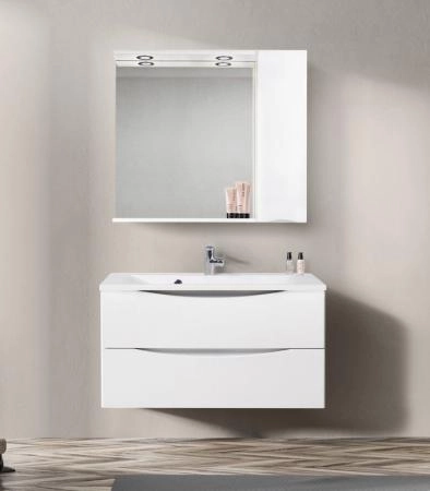 Шкаф Belbagno MARINO Bianco Lucido зеркальный подвесной с подсветкой, левосторонний MARINO-SPC-900/750-1A-BL-P-L
