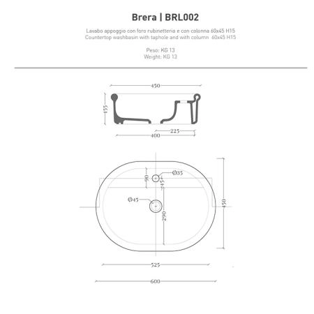 Artceram Brera Раковина 60х45х15.5см., накладная, без отв., цвет: белый глянцевый