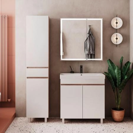 Тумба для ванной Volna Conty 80.2D Белый/дуб сономанапольная (9696) раковина отдельно