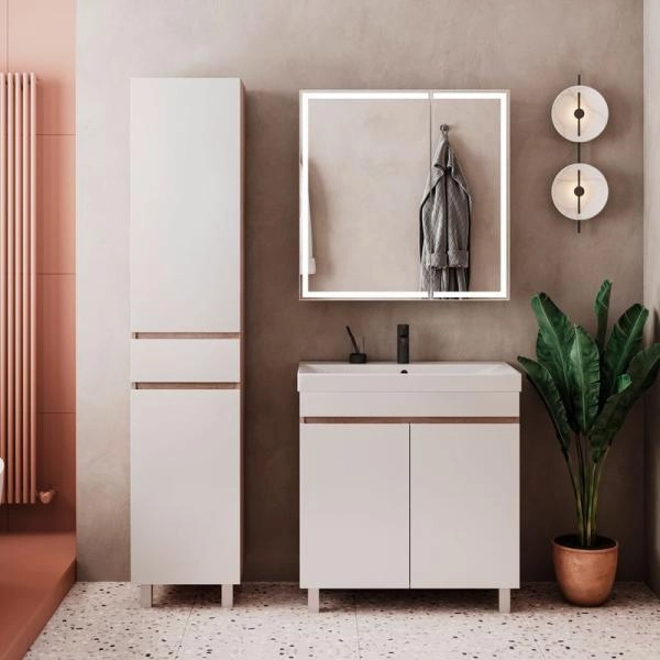 Тумба для ванной Volna Conty 80.2D Белый/дуб сономанапольная (9696) раковина отдельно