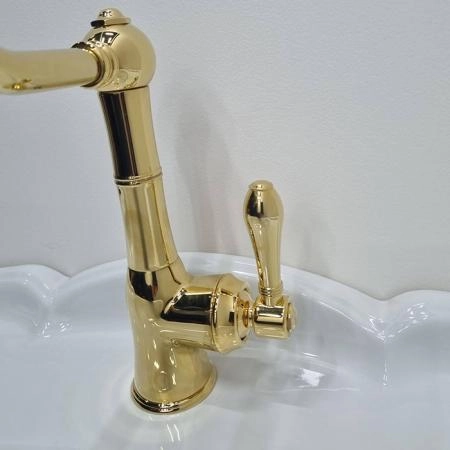 Gattoni Orta New Смеситель для раковины, на 1 отв., с высоким изливом, с донным клапаном, цвет: золото 24кт