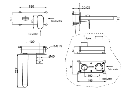 Смеситель для умывальника Boheme из стены SPECTRE Matt Gold 455-MG