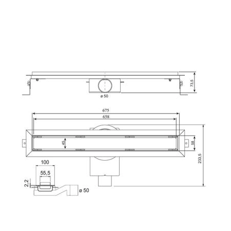 Plumberia Selection Трап душевой PS IN-TILE 6x70 2устор. накладка из нерж.стали, комбинир.затвор с горизонт. Выпуском Ду 50мм,40л/мин, цвет: золото брашированная