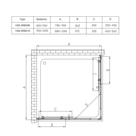 Душевой уголок Vincea Rapid VSS-3R80/90CL, (800-900)x(800-900), хром, стекло прозрачное