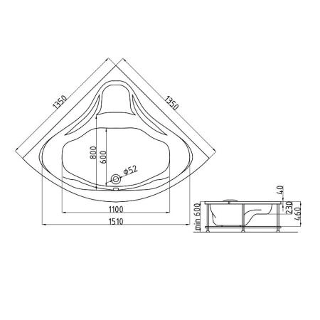 Ванна AquaStone Флорида 135х135 иск. камень